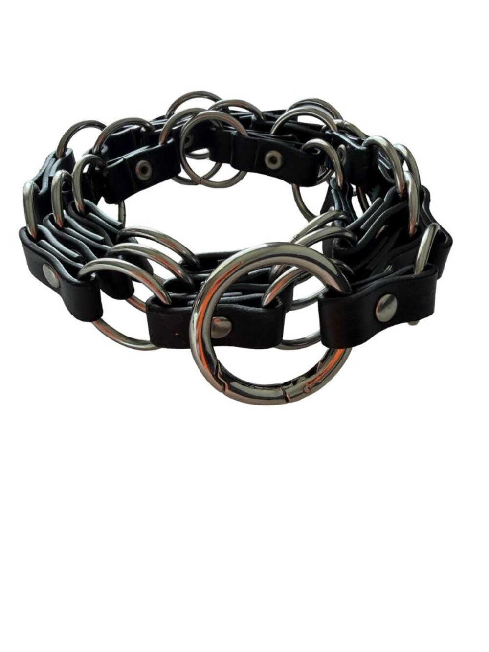 Black Faux Leather O Ring Belt Chain Punk Goth Adjustable Waist Statement Access